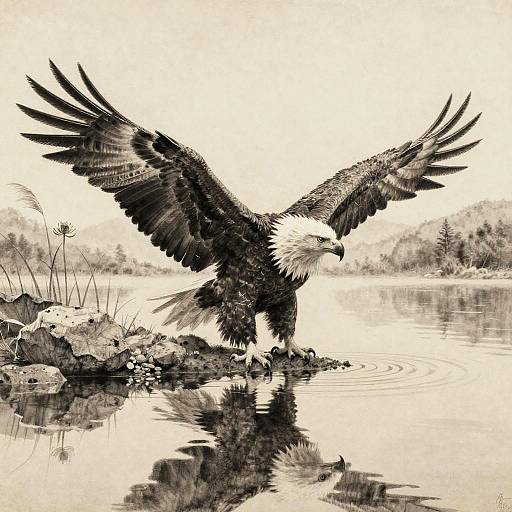 Immature Bald Eagle by Mountain Lake