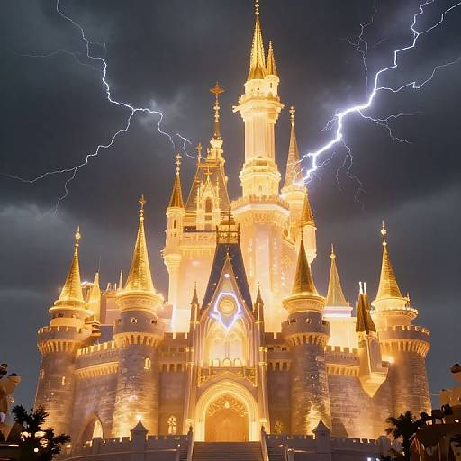 Ethereal Castle Under Stormy Sky