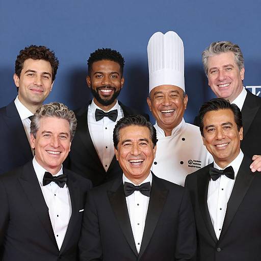Group of Men in Formal Wear with Chef in White Hat