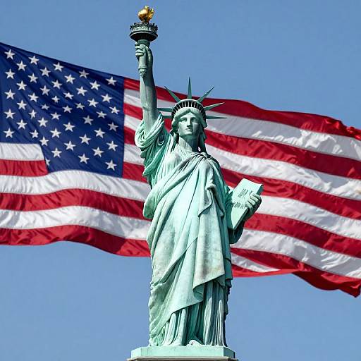 Majestic Statue of Liberty with Flags