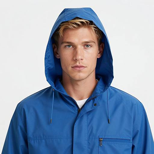 Realistic Male in Blue Raincoat