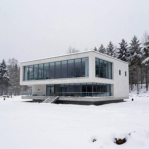 Minimal Modern Box Building in Snowy Forest