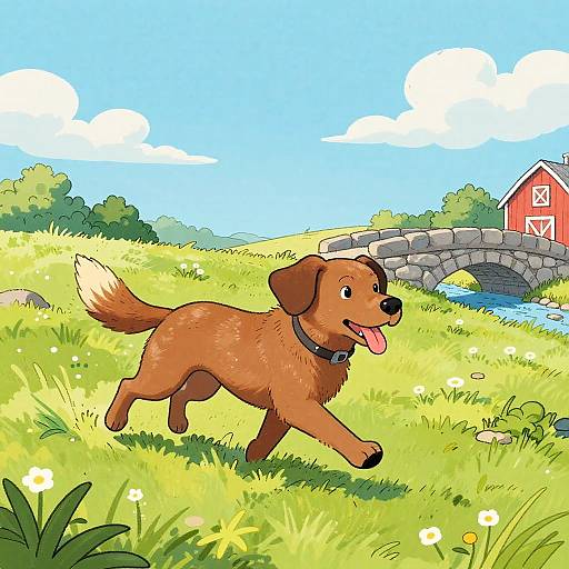 Colorful Cartoon Fox Running Outdoors