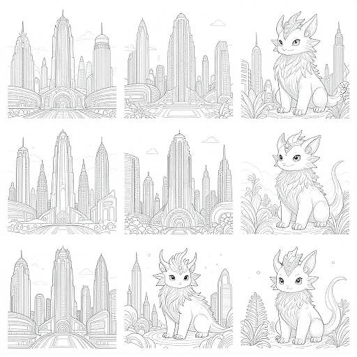 Futuristic Cityscape and Fantasy Coloring