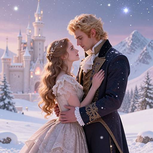 Victorian Couple in Enchanted Snowfall