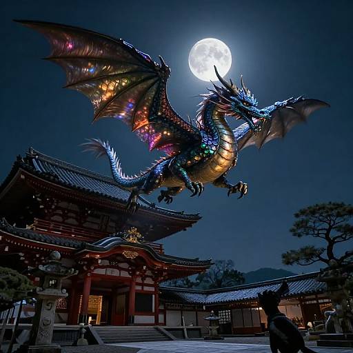 Majestic Dragon Over Moonlit Temple