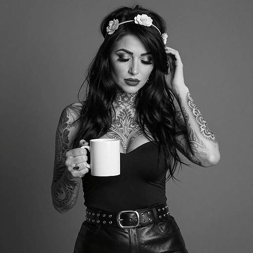 Tattooed Woman in Black-and-White Photo
