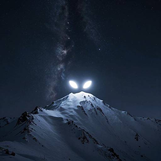 Mystical Glowing Eyes on Snowy Peak