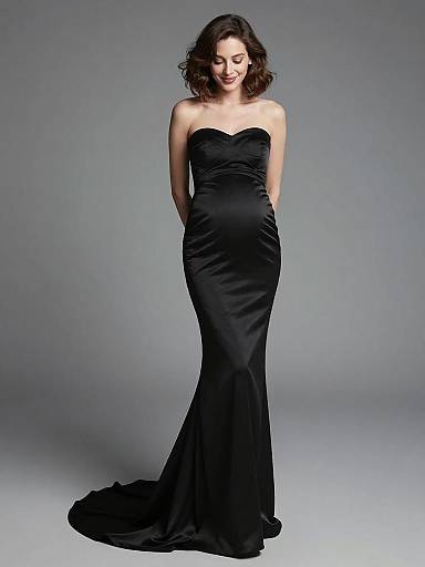 Elegant Black Satin Maternity Gown