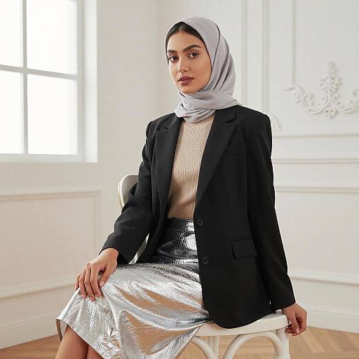 Elegant Woman in Grey Hijab