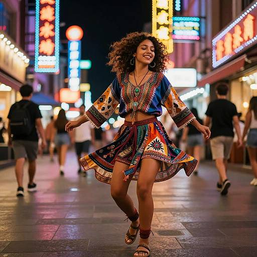 Joyful Bohemian Girl Dancing at Night