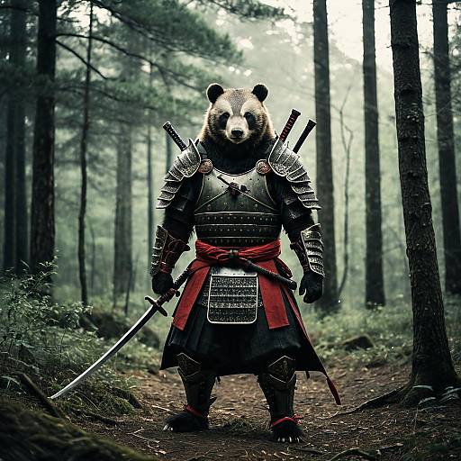 Dark Metal Samurai Bear in Clearing