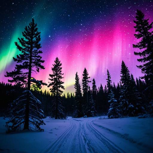Mystical Winter Forest Under Aurora Lights