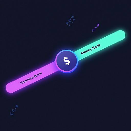 Digital neon graphic of a money-back toggle switch with a blue dollar sign, labeled 