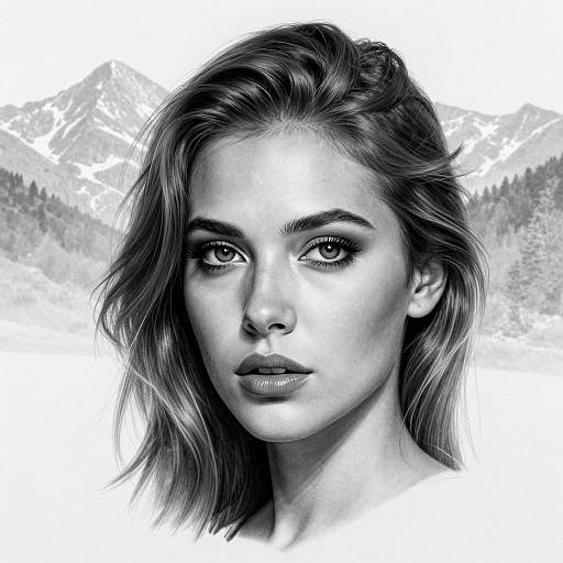 Hyper-Realistic Tattoo Woman with Mountains