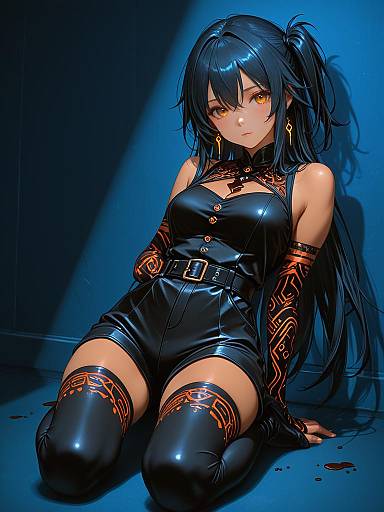 Chic Anime Woman in Geometric Jumpsuit