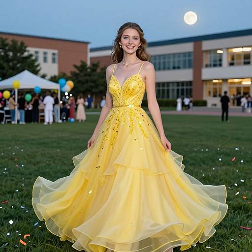 Cheerful Senior in Yellow Prom Dress