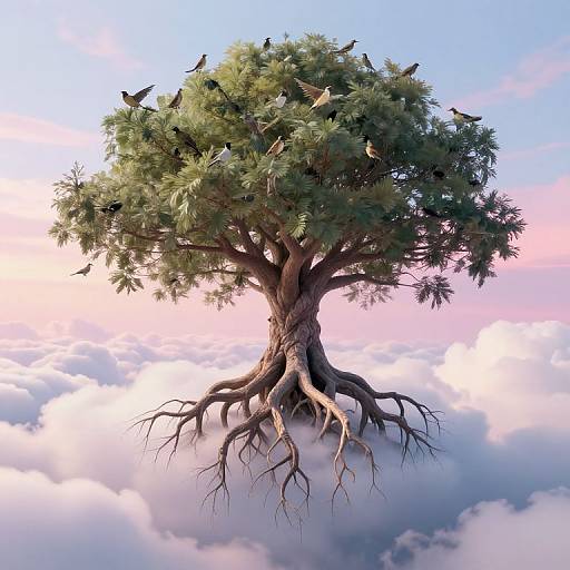 Surreal Ethereal Tree in Clouds