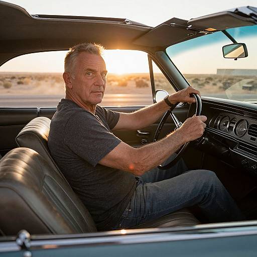 Vintage Cadillac Drive at Sunset