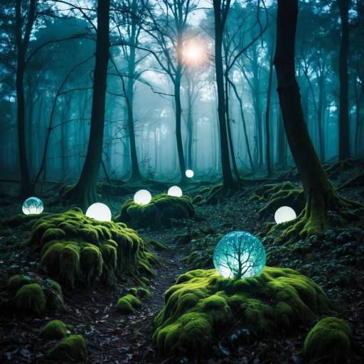 Enchanting Moonlit Forest with Fairy Orbs
