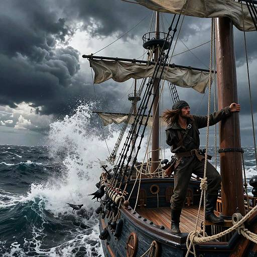 Brave Sailor Battling Storm at Sea