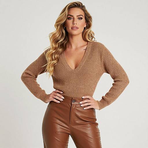 Confident Woman in Brown Knitwear