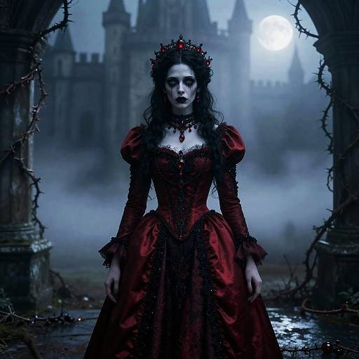 Revenant Duchess in Moonlit Courtyard