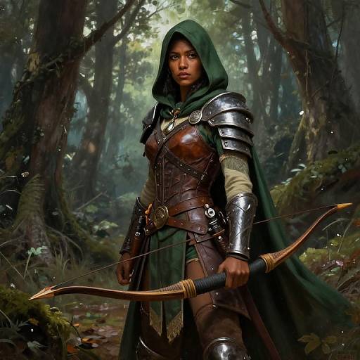 Dark-Skinned Female Ranger in Forest
