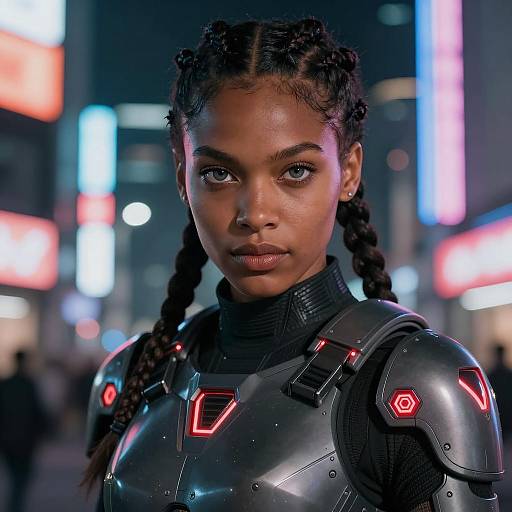 Futuristic Female Soldier in High-Tech Armor
