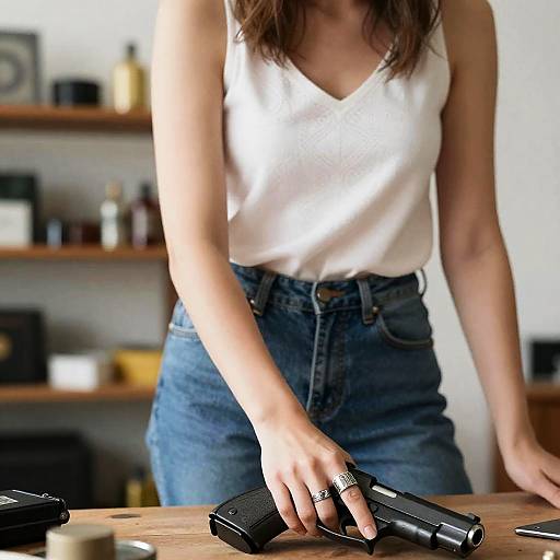 Woman Holding Handgun Indoors