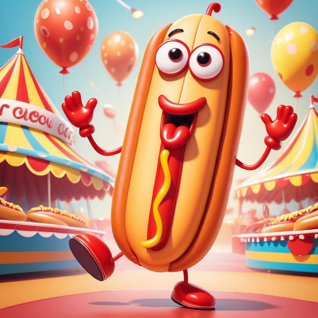 Whimsical Dancing Hot Dog at Carnival