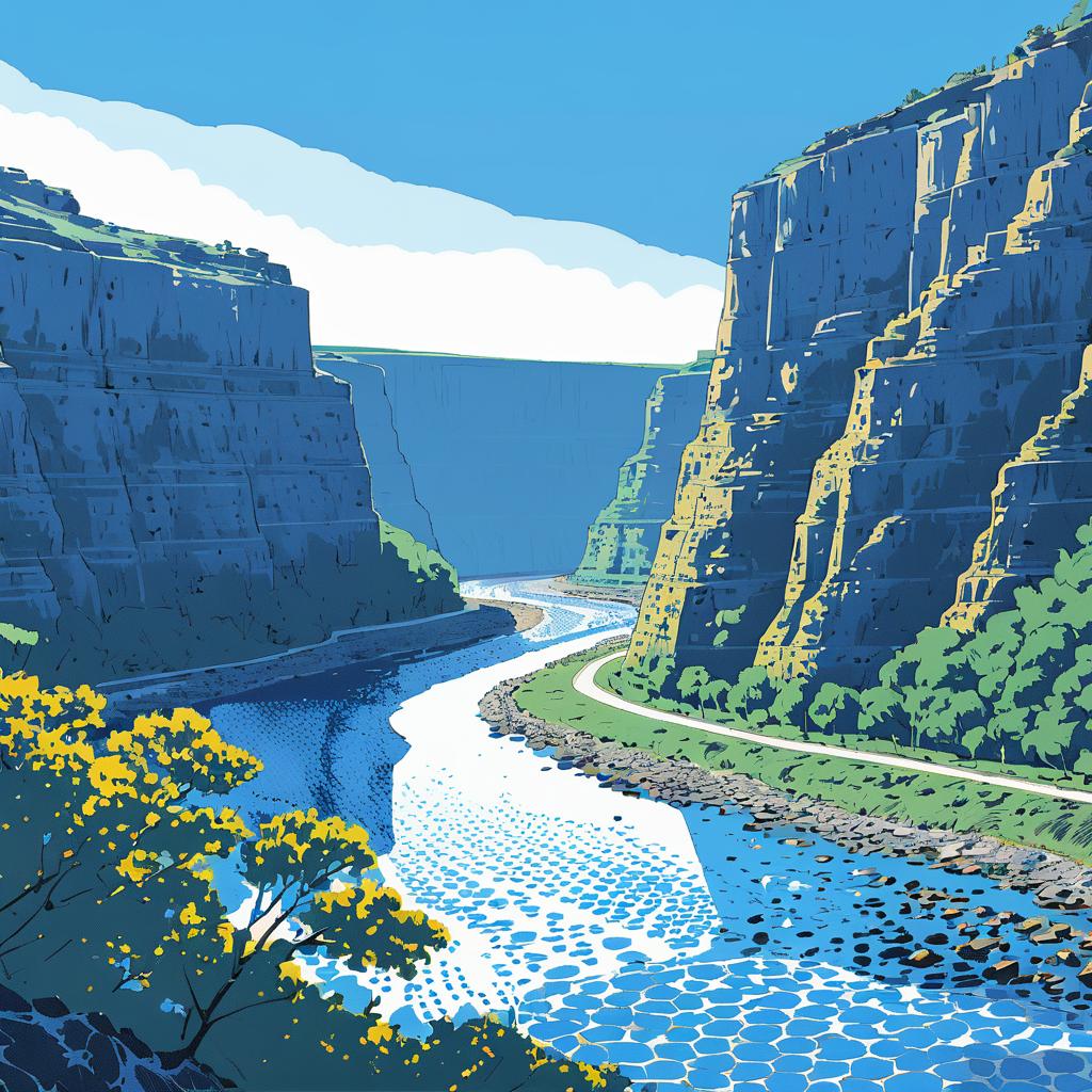 Comic-style Riverbend with Rocky Cliffs