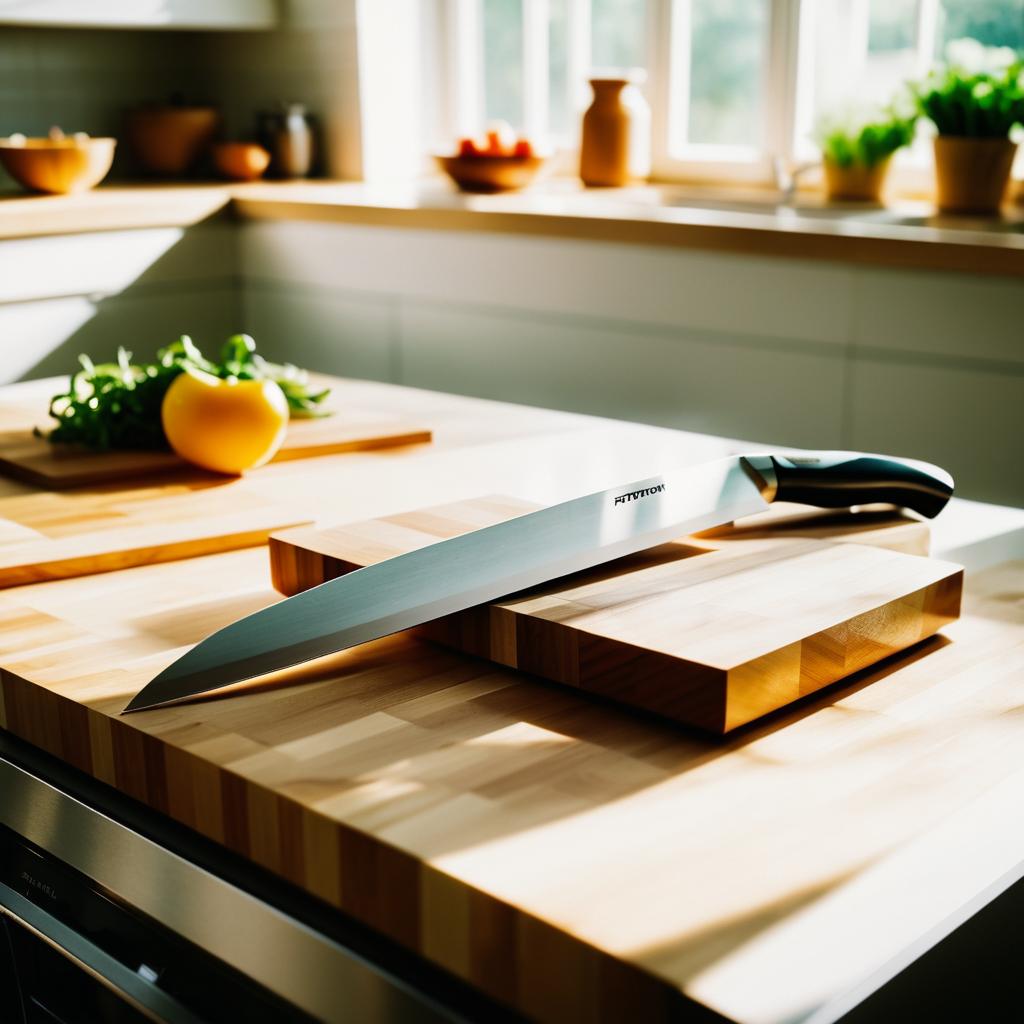 Cinematic Chef's Knife in Bright Kitchen