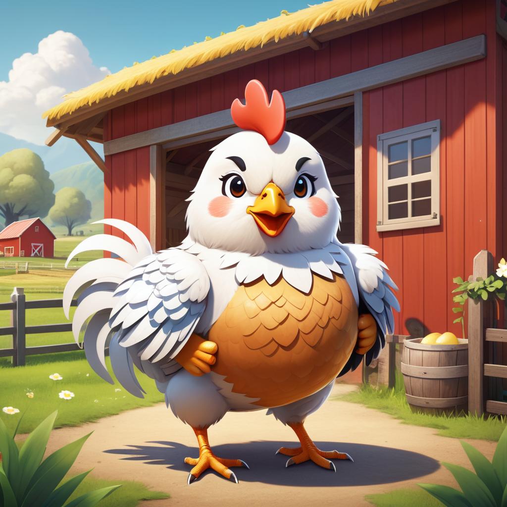 Kawaii Buff Chicken in Cheerful Farmyard