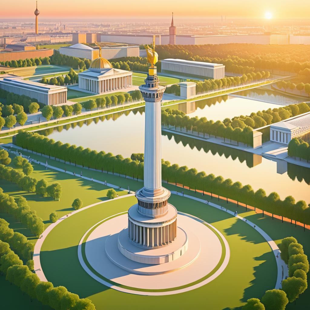 Illustrated Sunset View of Berlin Landmarks