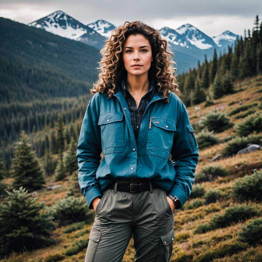 Confident Hiker Woman in Flannel Outfit