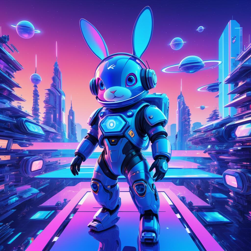 Robotic Rabbit in Retro-Futuristic Space