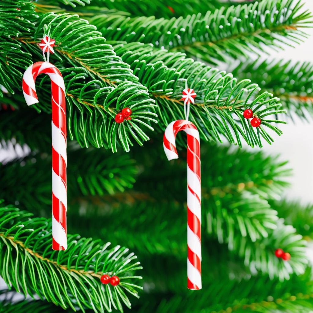 Festive Candy Canes on Fir Tree