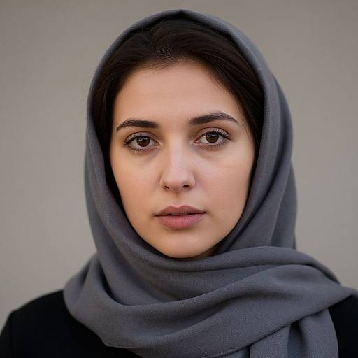 Close-Up of Woman with Gray Scarves