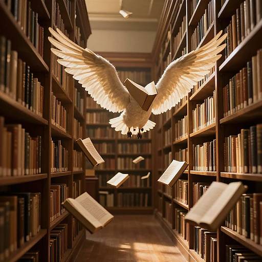 Flying Books in Golden Library