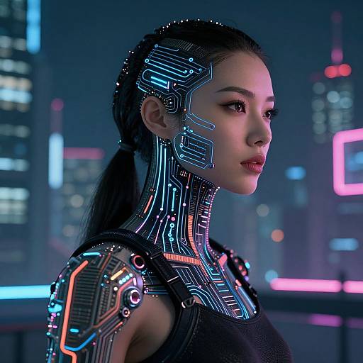 Cyberpunk Woman in Neon Cityscape
