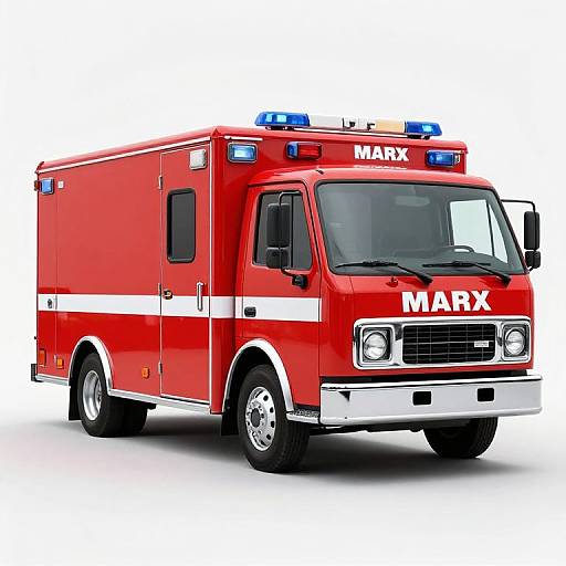 Photograph of a bright red fire truck with 