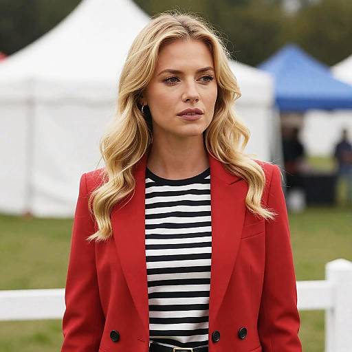 Stylish Blonde Woman in Outdoor Setting