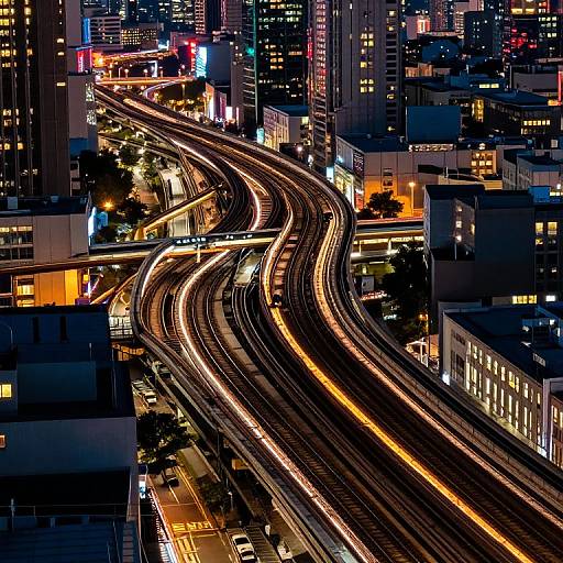 Intricate Aerial Subway Network at Night