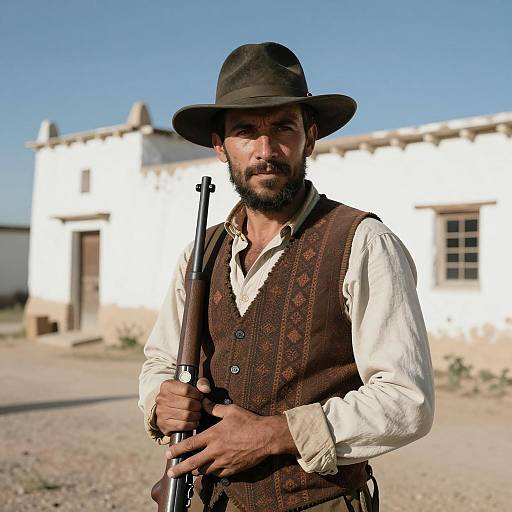 Confident Rugged Man with Rifle