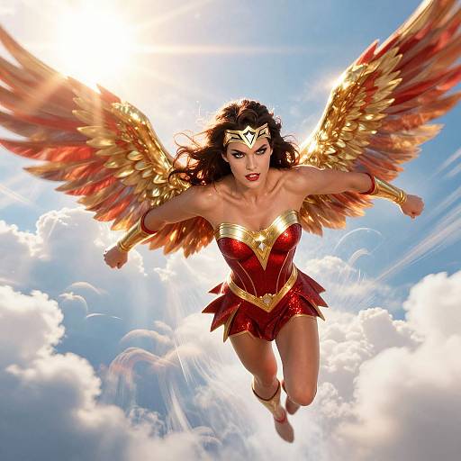 Powergirl Soaring with Fiery Wings
