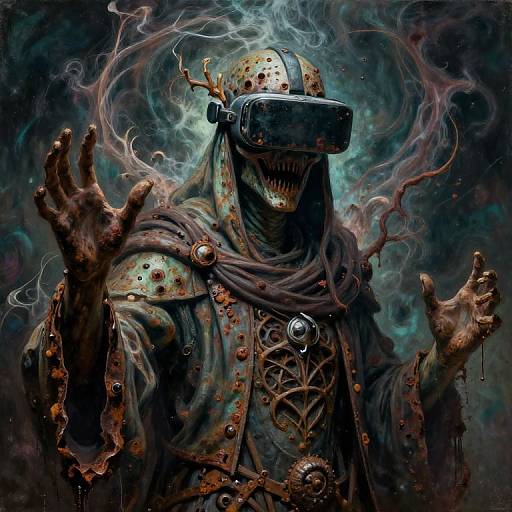 Eldritch Virtual Reality Cultist in Rusted Armor