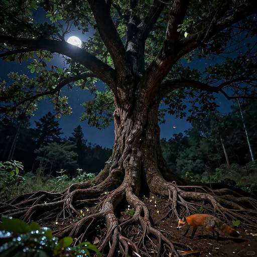 Moonlit Ancient Tree in Forest