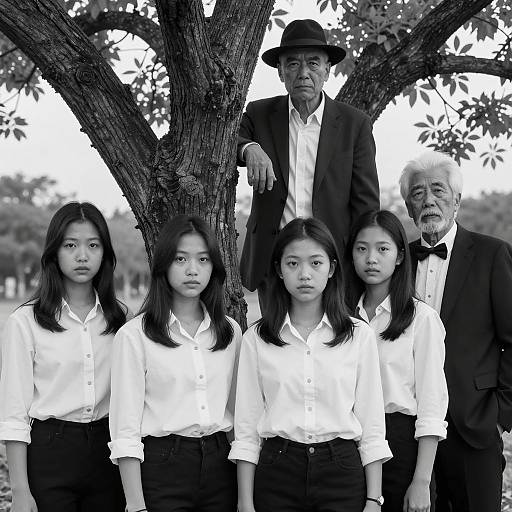 Classic Black and White Portraits Under Tree