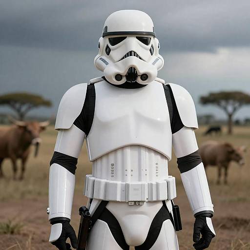 Stormtrooper in Indiana Jones Costume on Savanna